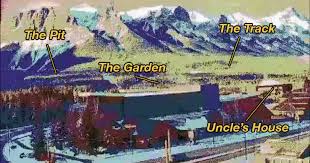 A screenshot from Known Mysteries shows a highly compressed image of a small town at the base of a mountain. Several points of interest are pointed out with low-res text.