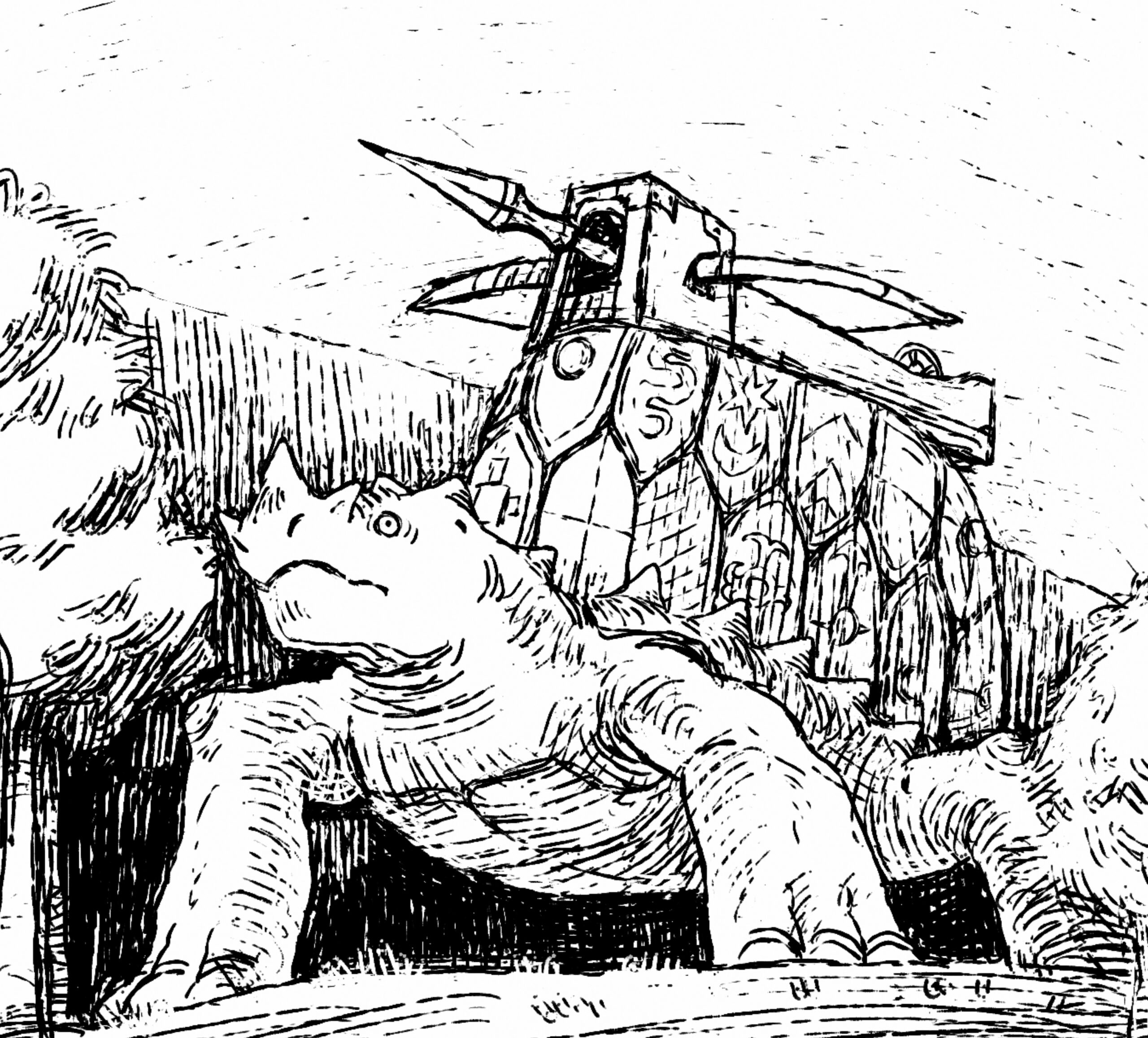 A tortoise-like creature carries a ballista on the back of its shell.