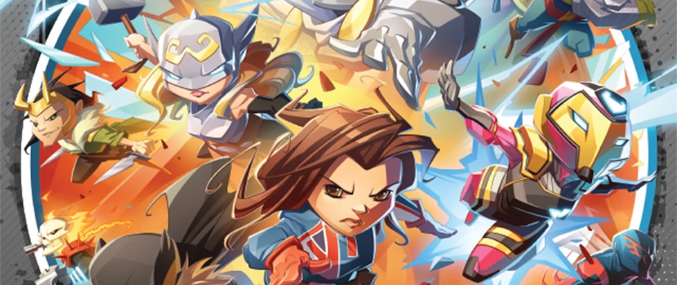 A cropped image of the box for Marvel United Multiverse including alternate dimension versions of all your favorite marvel heroes