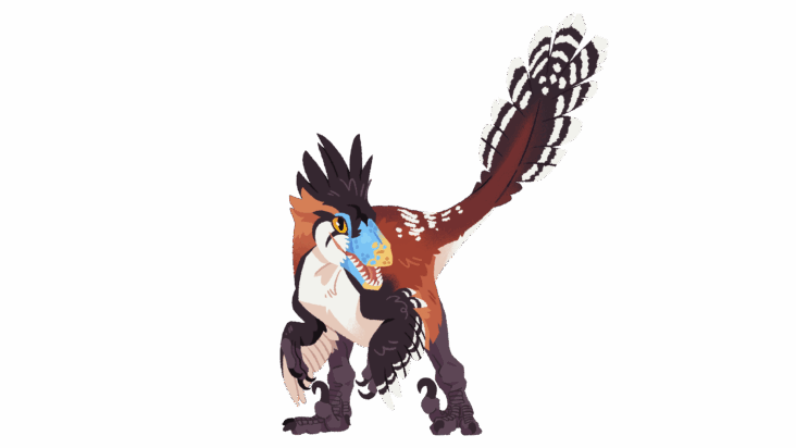 Character art for Sawyer, a colorful Utahraptor in Clever Girls.