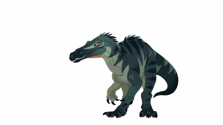 Character art for Shade, a Baryonyx (an amphibious theropod known for its long snout and large claws) from the game Clever Girls.