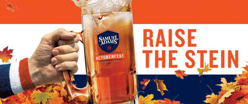 A promo image of an arm holding a 1L beer stein for the 2025 Sam Adams Stein Holding Contest.