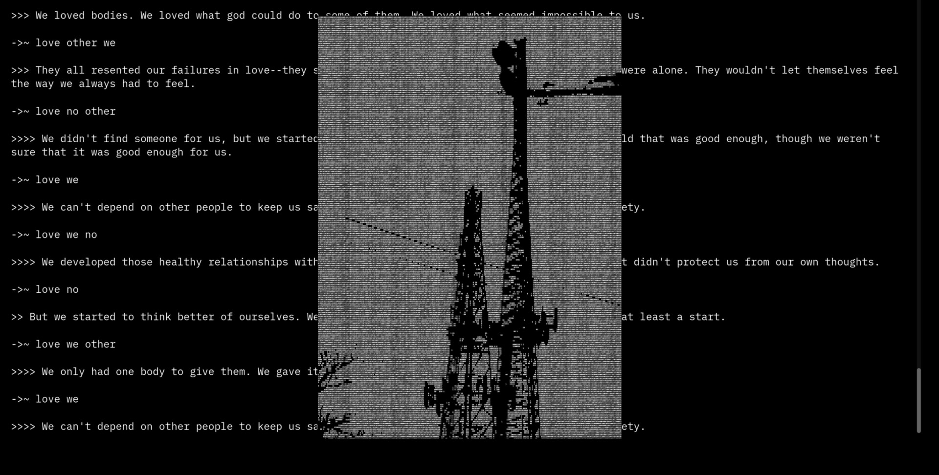 Yet another Terminal screenshot shows ASCII text art of a radio tower surrounded by more lines of text.