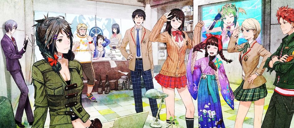 A scene from Tokyo Mirage Sessions #FE depicts the main cast inside the Fortuna Entertainment office.