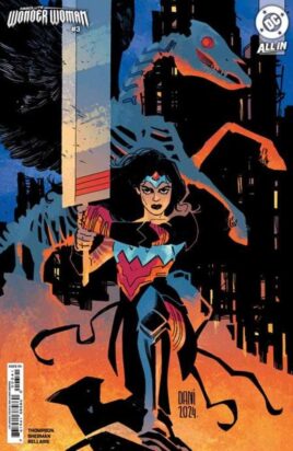 The cover of Absolute Wonder Woman shows Diana kneeling while holding her sword aloft, a skeletal Pegasus and city skyline behind her.