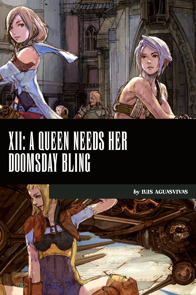 Artwork from Final Fantasy XII: The Zodiac Age features prominent characters from the game, including Princess Ashe and Vaan.