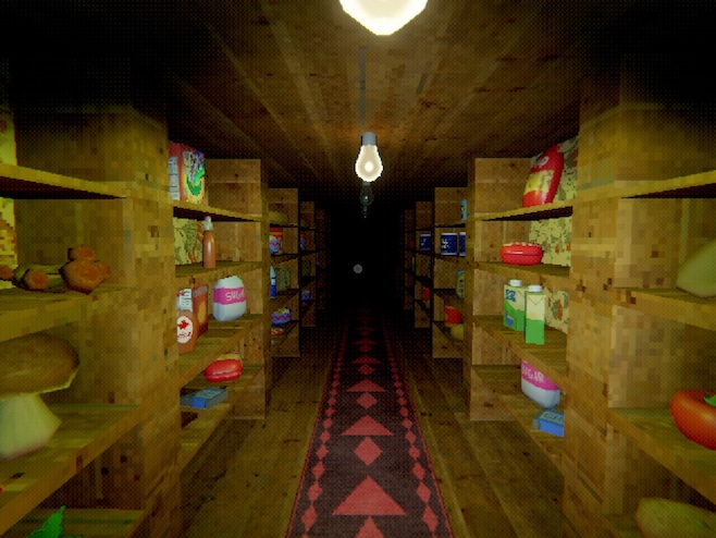 A screenshot from Creature Kitchen in the infinite pantry where the "demon" lives
