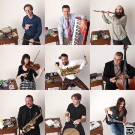 A grid of photos of the members of Pixel.wav features each member posing with their preferred instruments.