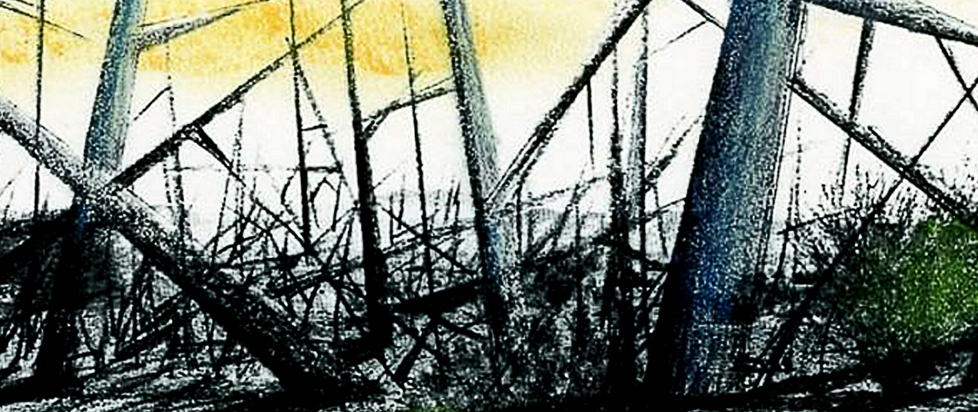 Detail from a conceptual artwork titled Landscape of Thorns. It was designed as a visual warning marker for the Waste Isolation Pilot Plant (WIPP) in New Mexico, intended to deter future generations from entering the site.