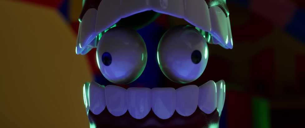 A close-up of Caine, the ringmaster and primary artificial intelligence in the web series The Amazing Digital Circus.